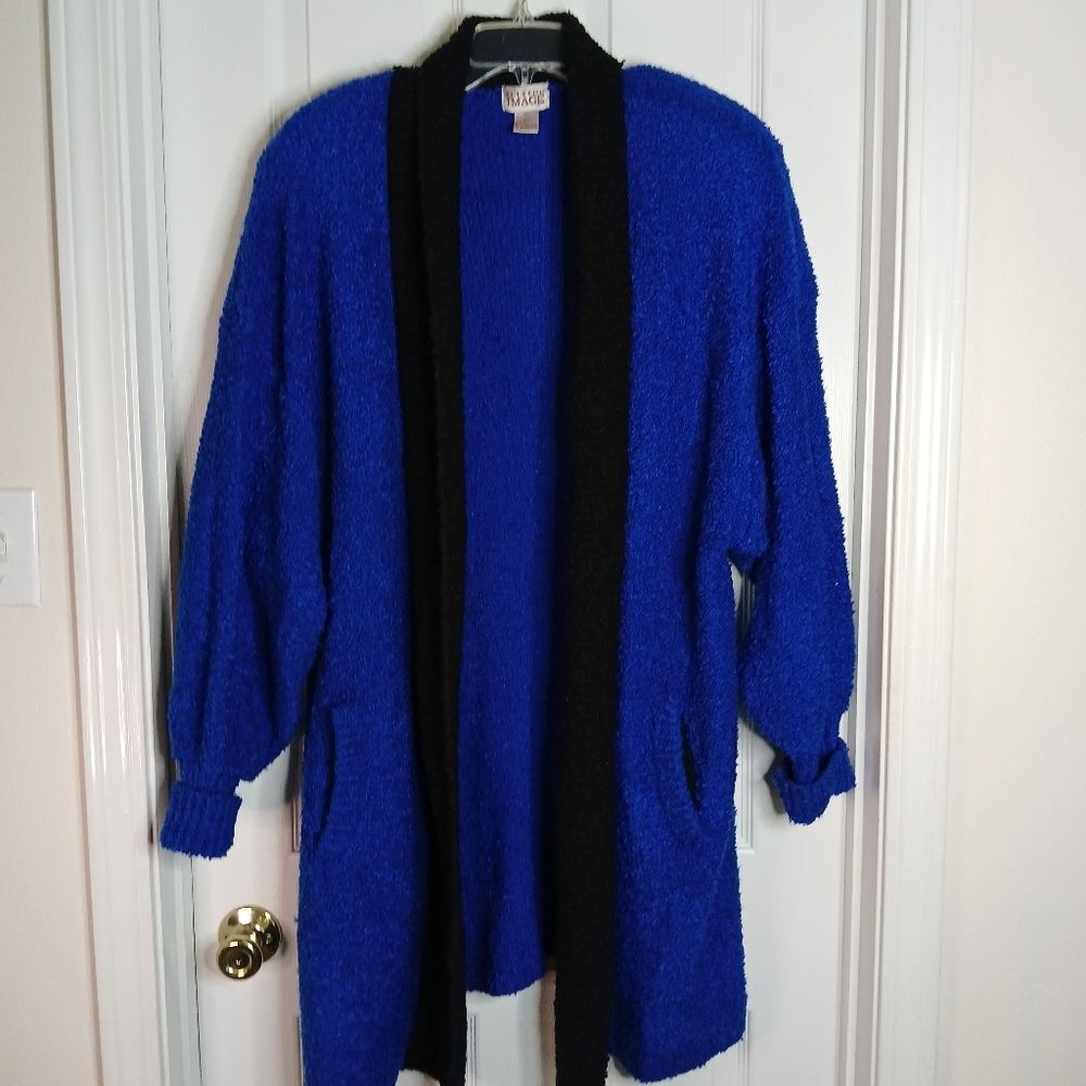 Vintage Royal Blue With Black Trim Open Front Cardigan Plus Size 3X